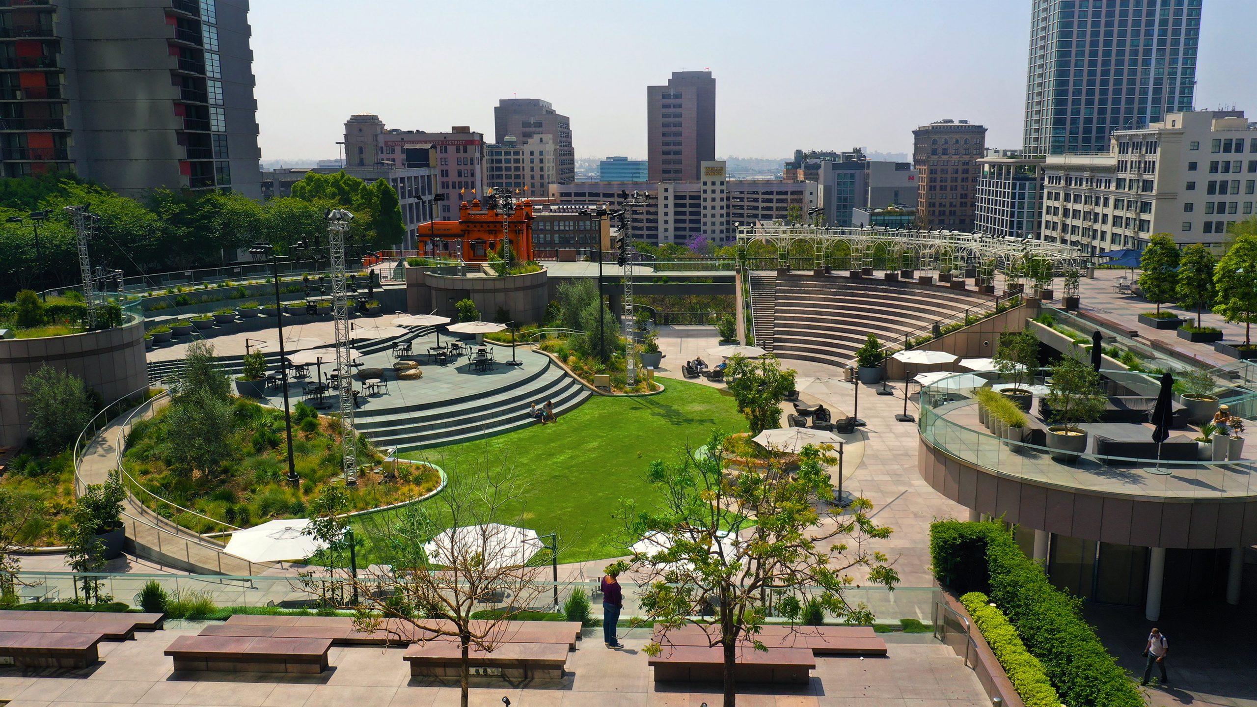 View of California Plaza during the daytime from the top level.