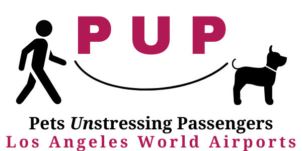 Logo of the LAX Pets Unstressing Passengers (PUP) program